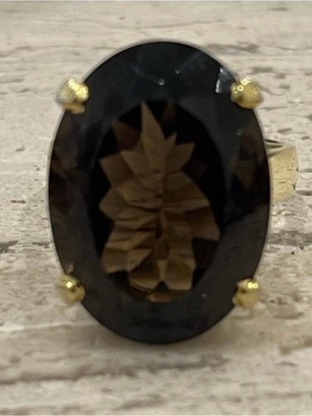 Gold Plated Statement Ring with Oval Smoky Topaz Gemstone-size 7 1/2